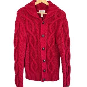 Diesel Y2K Red Chunky Cable Knit Shawl Collar Cardigan Wool Blend Sweater Size S